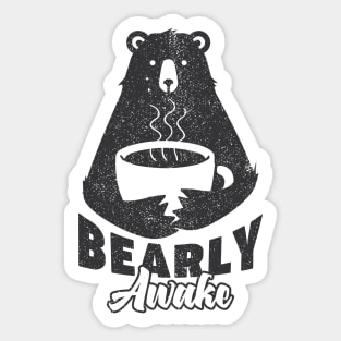 Bearly Awake Coffee Drinking Bear Hug Hot Coffee Sticker